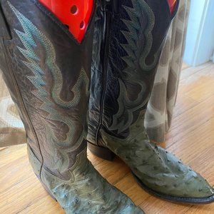 Green and Black Ostrich Women's Cowboy Boots